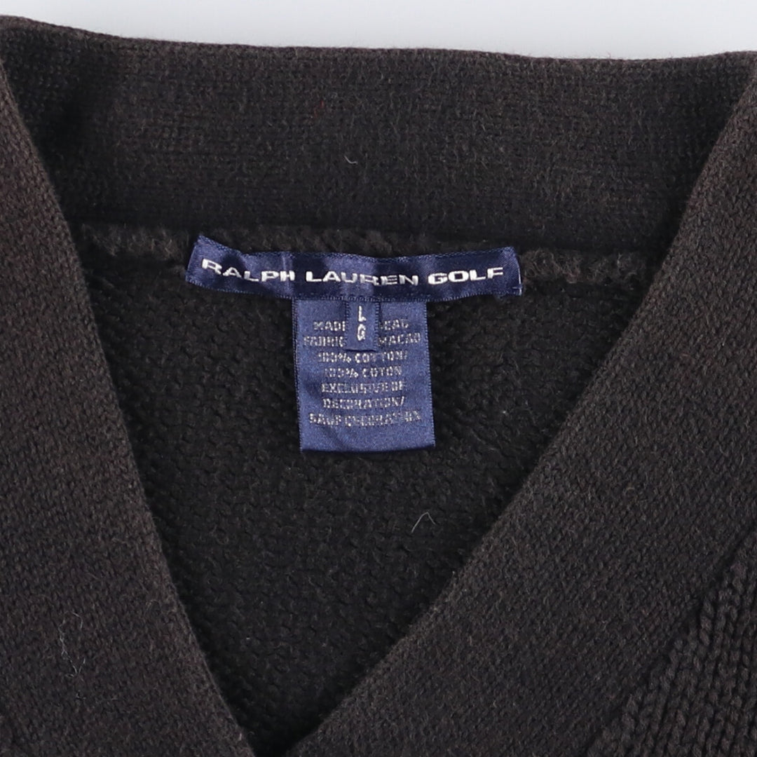Ralph Lauren Golf V-neck cotton knit sweater, women's size L cotton black type Vintage Second Hand