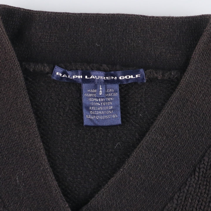 Ralph Lauren Golf V-neck cotton knit sweater, women's size L cotton black type Vintage Second Hand