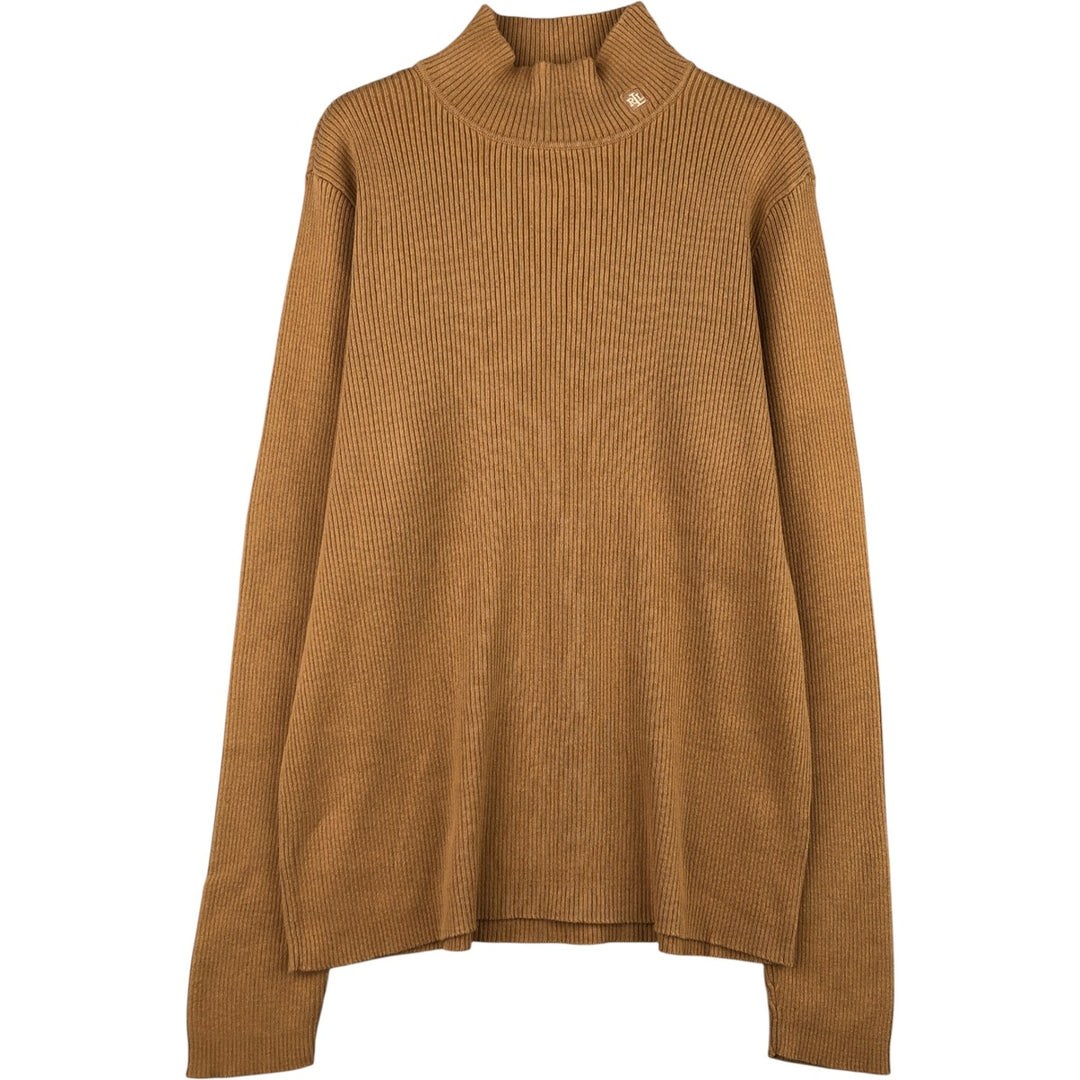 Ralph Lauren LAUREN high-neck ribbed cotton knit sweater, women's size XL cotton beige type brown Vintage Second Hand