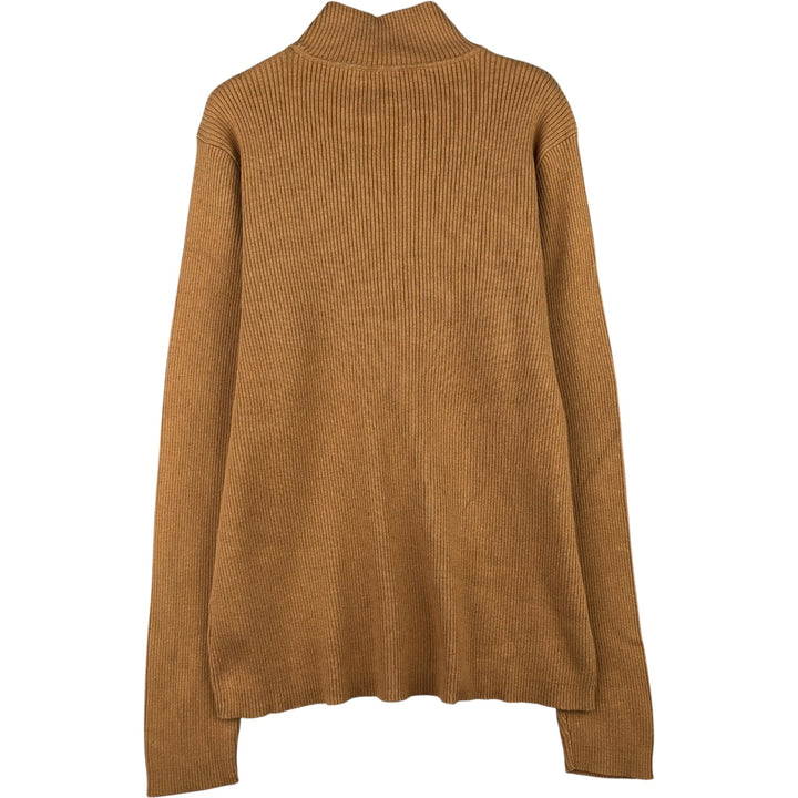 Ralph Lauren LAUREN high-neck ribbed cotton knit sweater, women's size XL cotton beige type brown Vintage Second Hand