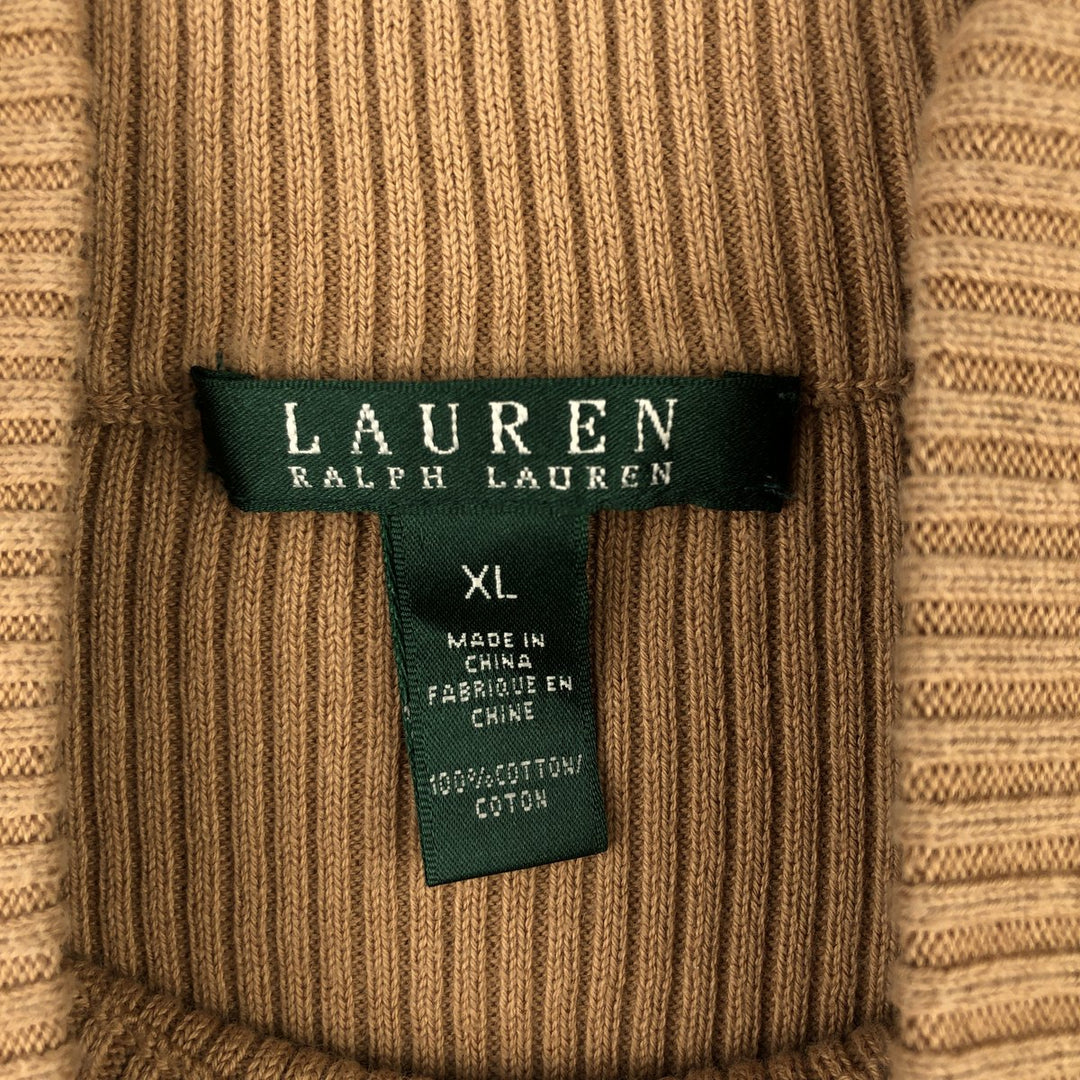 Ralph Lauren LAUREN high-neck ribbed cotton knit sweater, women's size XL cotton beige type brown Vintage Second Hand
