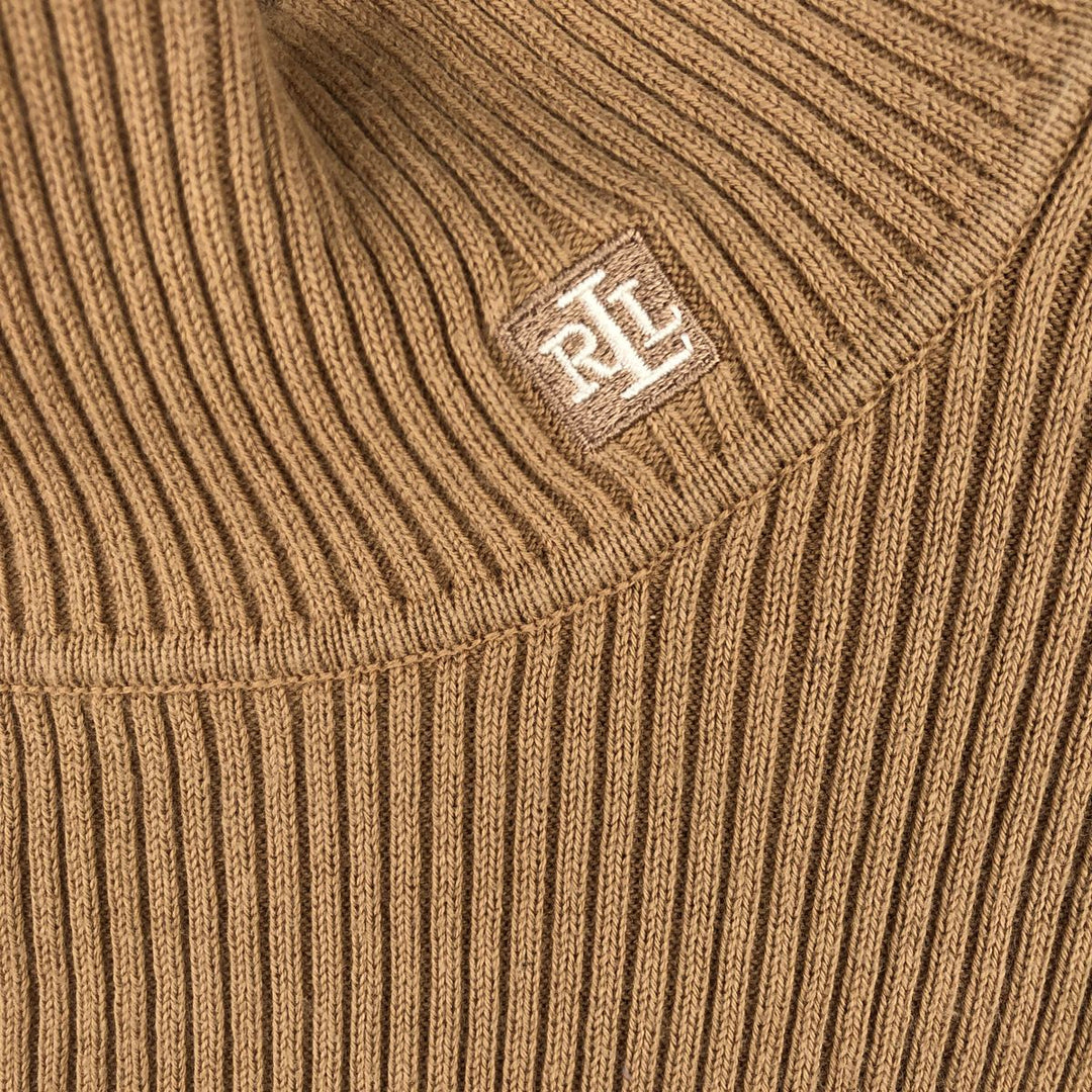 Ralph Lauren LAUREN high-neck ribbed cotton knit sweater, women's size XL cotton beige type brown Vintage Second Hand