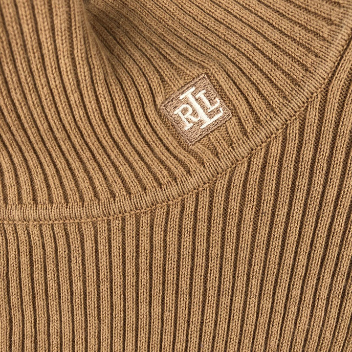 Ralph Lauren LAUREN high-neck ribbed cotton knit sweater, women's size XL cotton beige type brown Vintage Second Hand