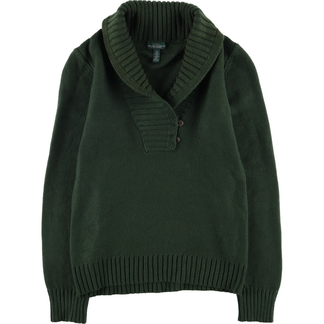 Ralph Lauren Jeans Company shawl collar cotton knit sweater, women's size L cotton green type Vintage Second Hand