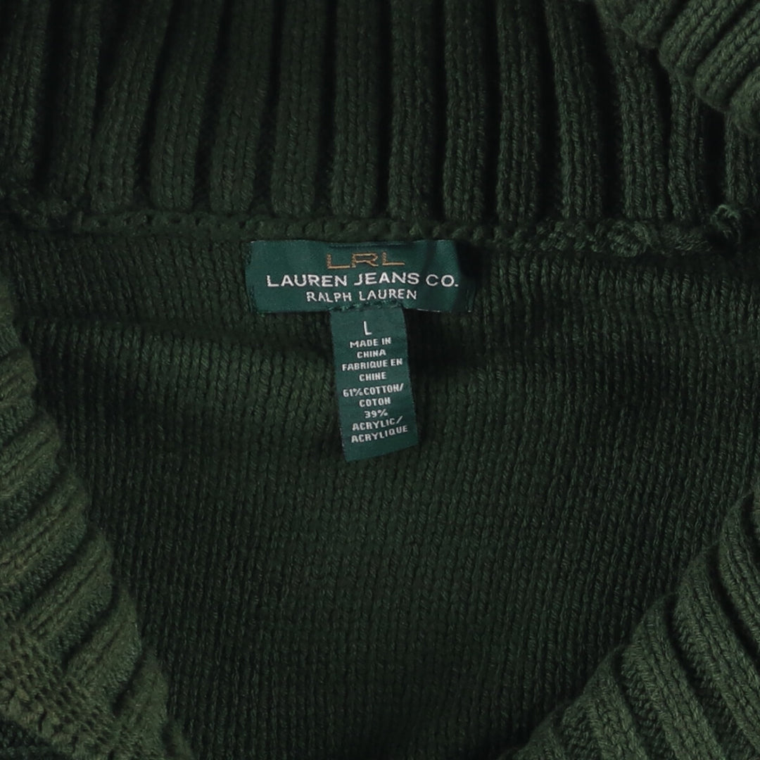 Ralph Lauren Jeans Company shawl collar cotton knit sweater, women's size L cotton green type Vintage Second Hand