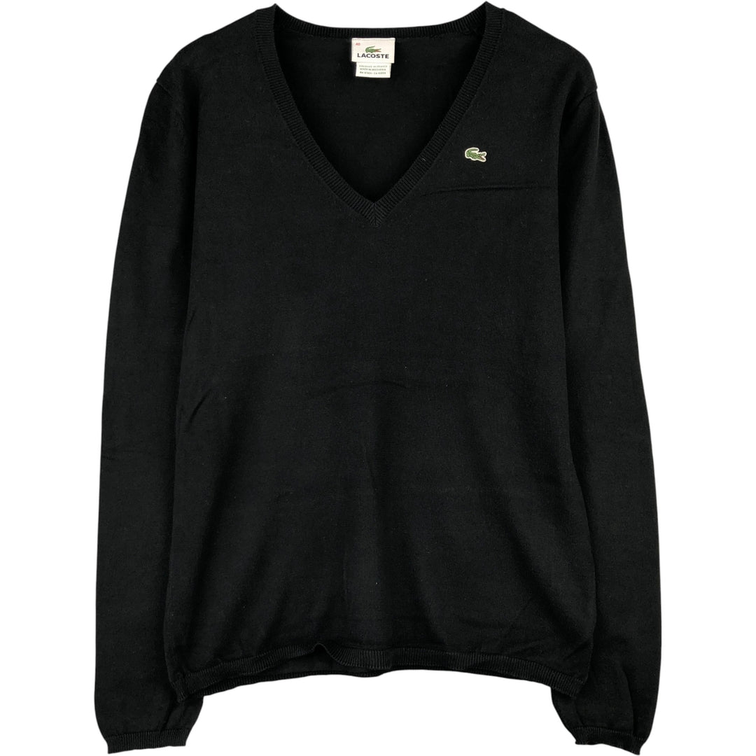 Lacoste V-neck cotton knit sweater, size 40, women's XL cotton black type Vintage Second Hand