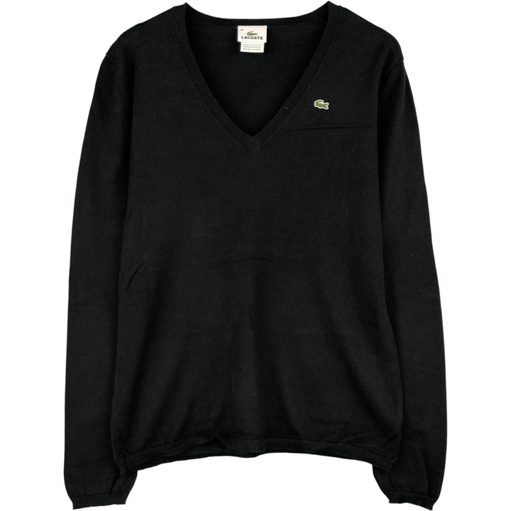 Lacoste V-neck cotton knit sweater, size 40, women's XL cotton black type Vintage Second Hand