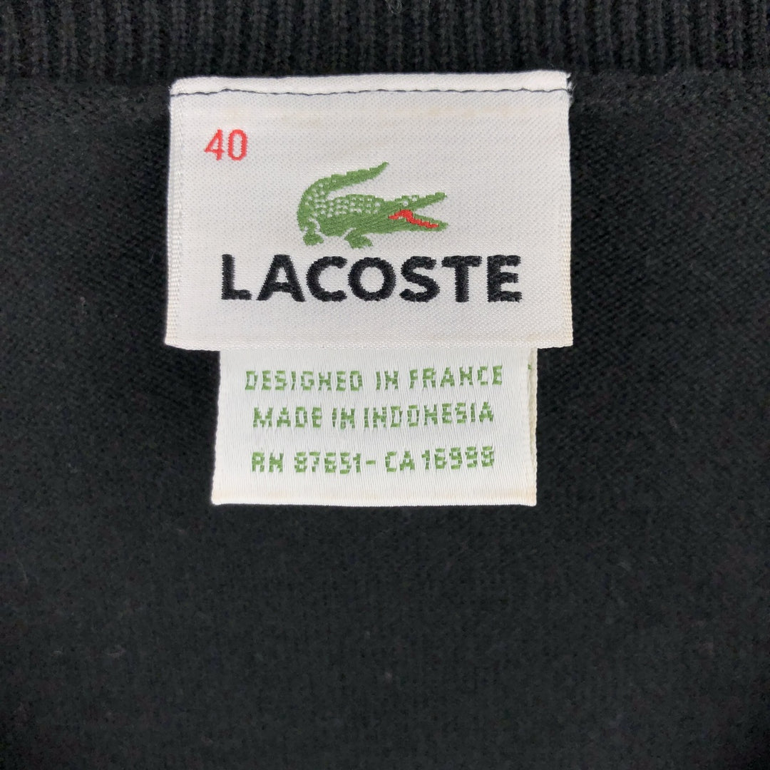Lacoste V-neck cotton knit sweater, size 40, women's XL cotton black type Vintage Second Hand