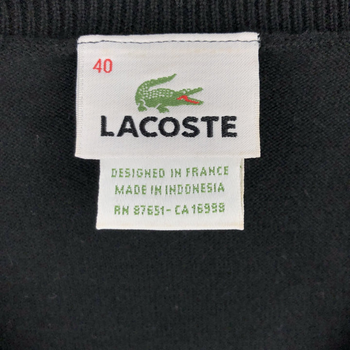 Lacoste V-neck cotton knit sweater, size 40, women's XL cotton black type Vintage Second Hand
