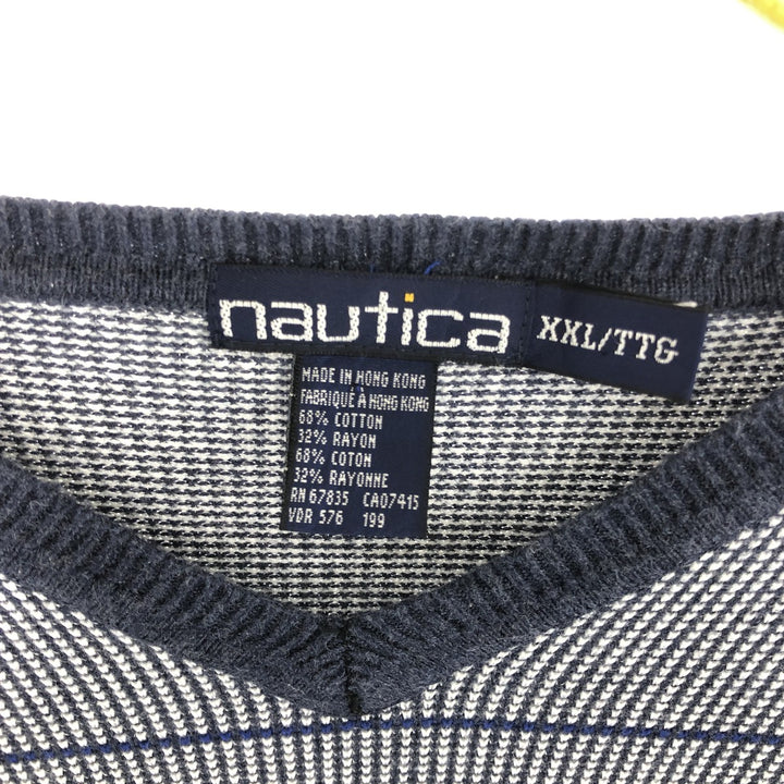 90'S NAUTICA Check Pattern V-neck Cotton Knit Sweater Men's XXL Vintage /eaa401012