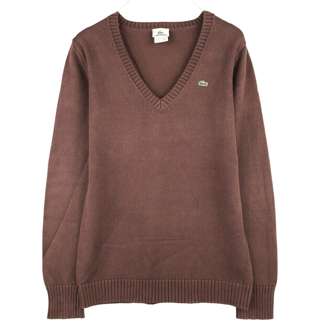 Lacoste V-neck cotton knit sweater, women's size M cotton brown type Vintage Second Hand