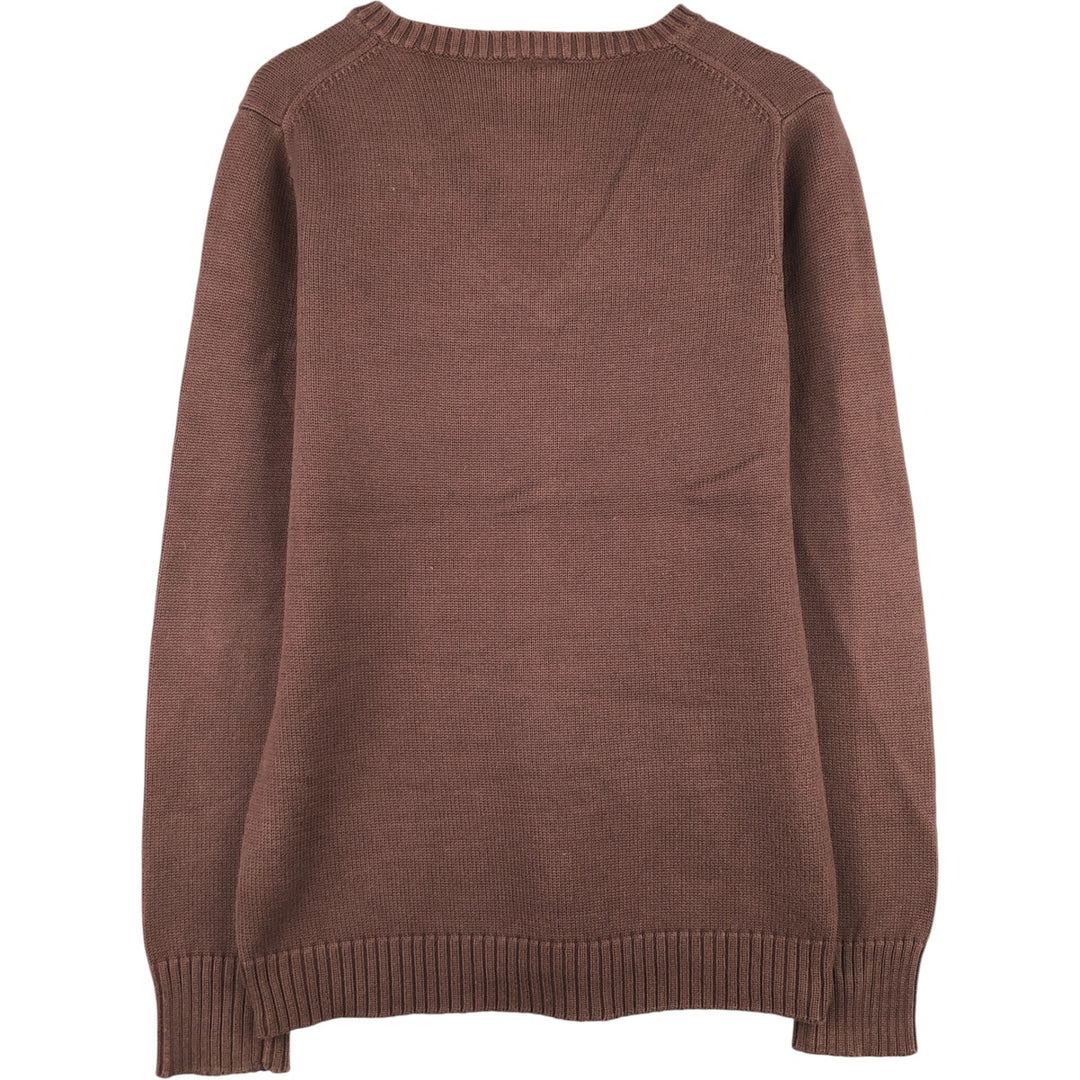 Lacoste V-neck cotton knit sweater, women's size M cotton brown type Vintage Second Hand