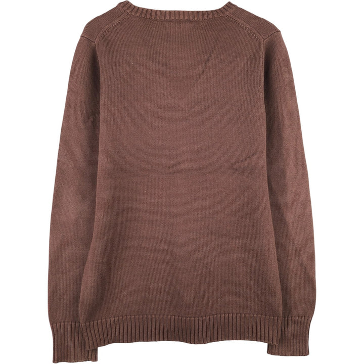 Lacoste V-neck cotton knit sweater, women's size M cotton brown type Vintage Second Hand