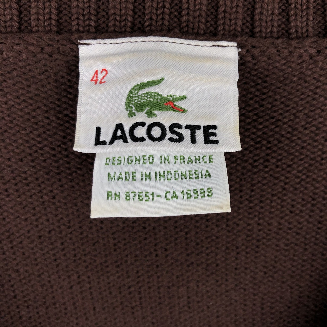 Lacoste V-neck cotton knit sweater, women's size M cotton brown type Vintage Second Hand