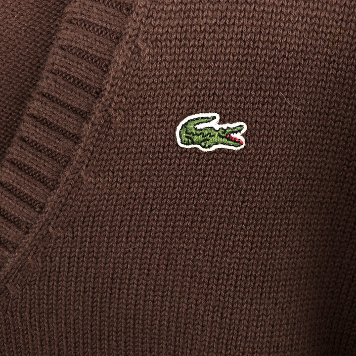 Lacoste V-neck cotton knit sweater, women's size M cotton brown type Vintage Second Hand