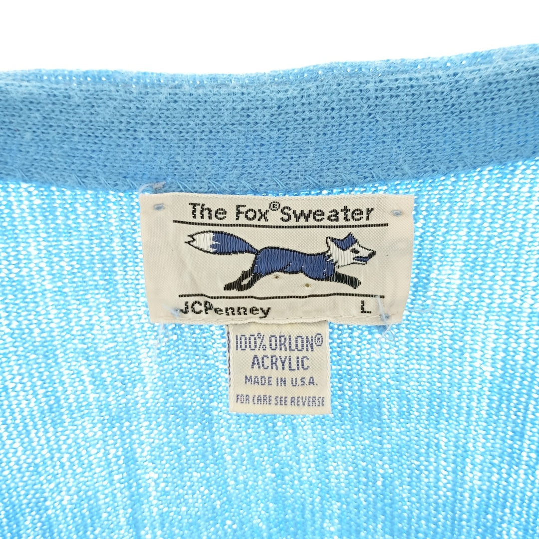 80'S JCPenney THE FOX Sweater Acrylic Knit Cardigan Made in USA Men's L Size Vintage /eaa401035