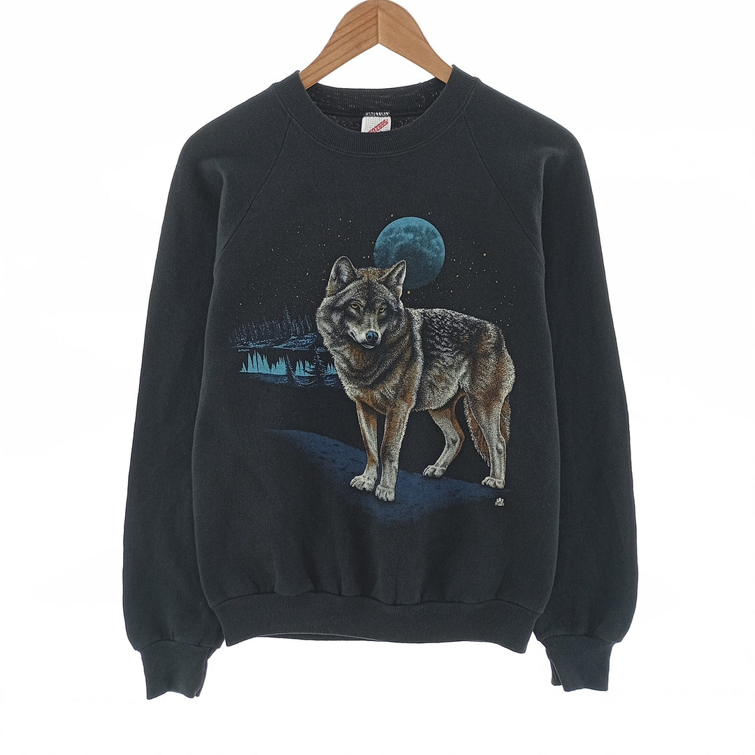 90'S Jerzees Wolf Pattern Print Sweatshirt Trainer Made in USA Men's M Size Vintage /eaa401142