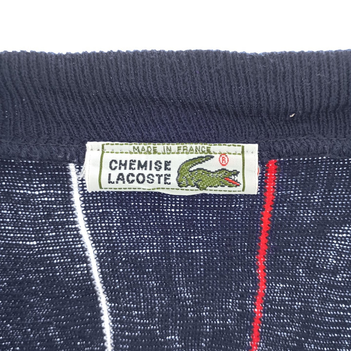 70'S Lacoste LACOSTE French Lacoste Stripe Pattern V-neck Wool Knit Sweater Made in France Men's L size /eaa401609