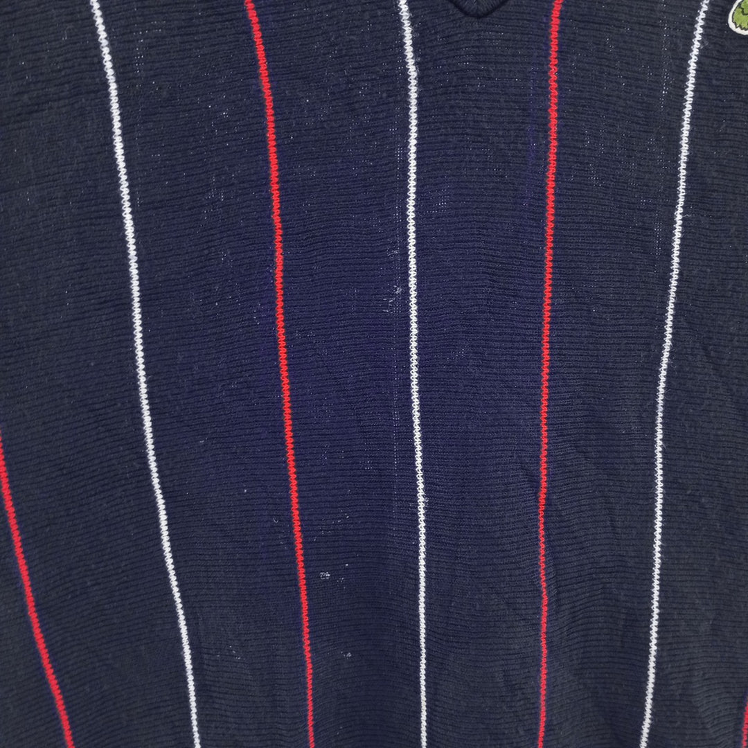 70'S Lacoste LACOSTE French Lacoste Stripe Pattern V-neck Wool Knit Sweater Made in France Men's L size /eaa401609