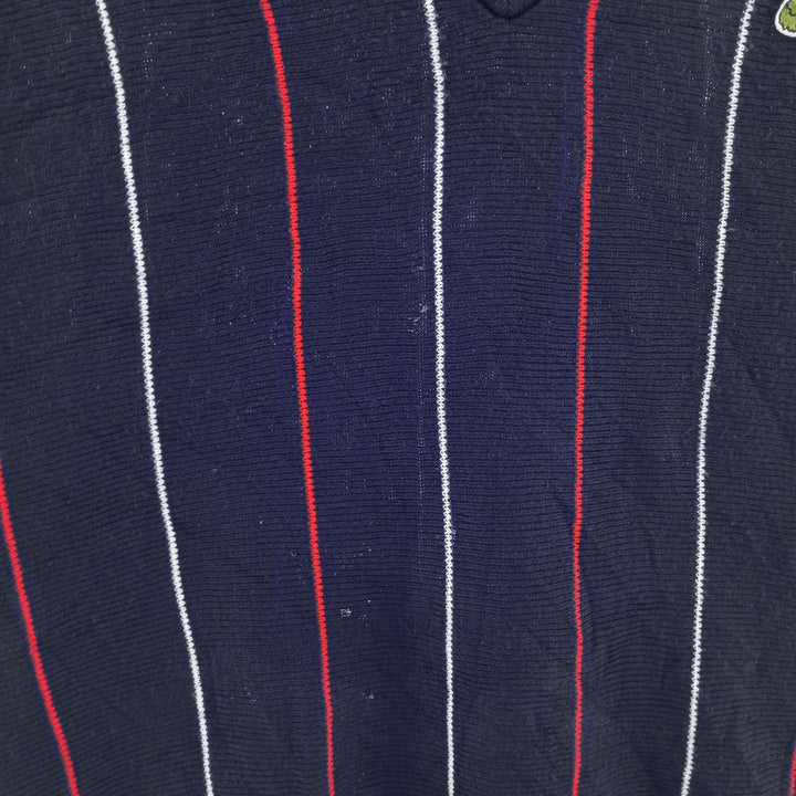 70'S Lacoste LACOSTE French Lacoste Stripe Pattern V-neck Wool Knit Sweater Made in France Men's L size /eaa401609