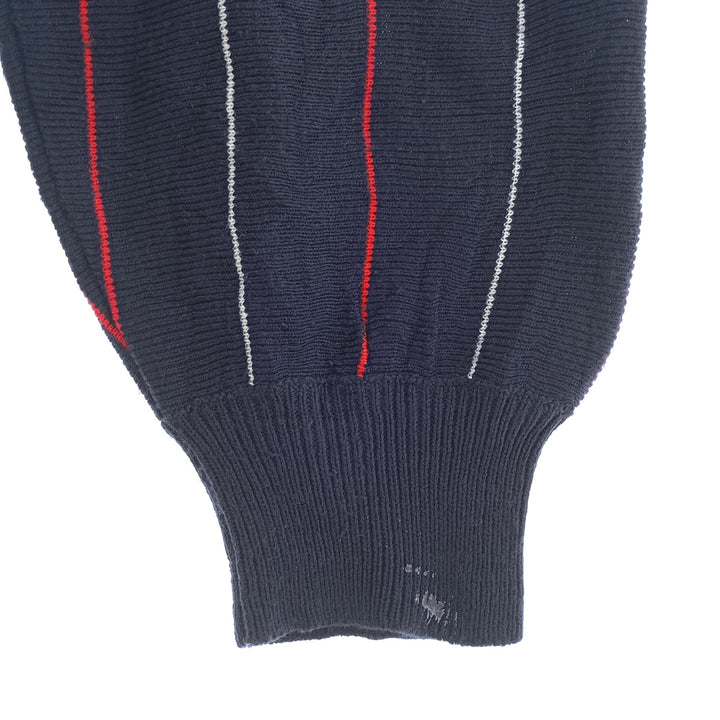 70'S Lacoste LACOSTE French Lacoste Stripe Pattern V-neck Wool Knit Sweater Made in France Men's L size /eaa401609