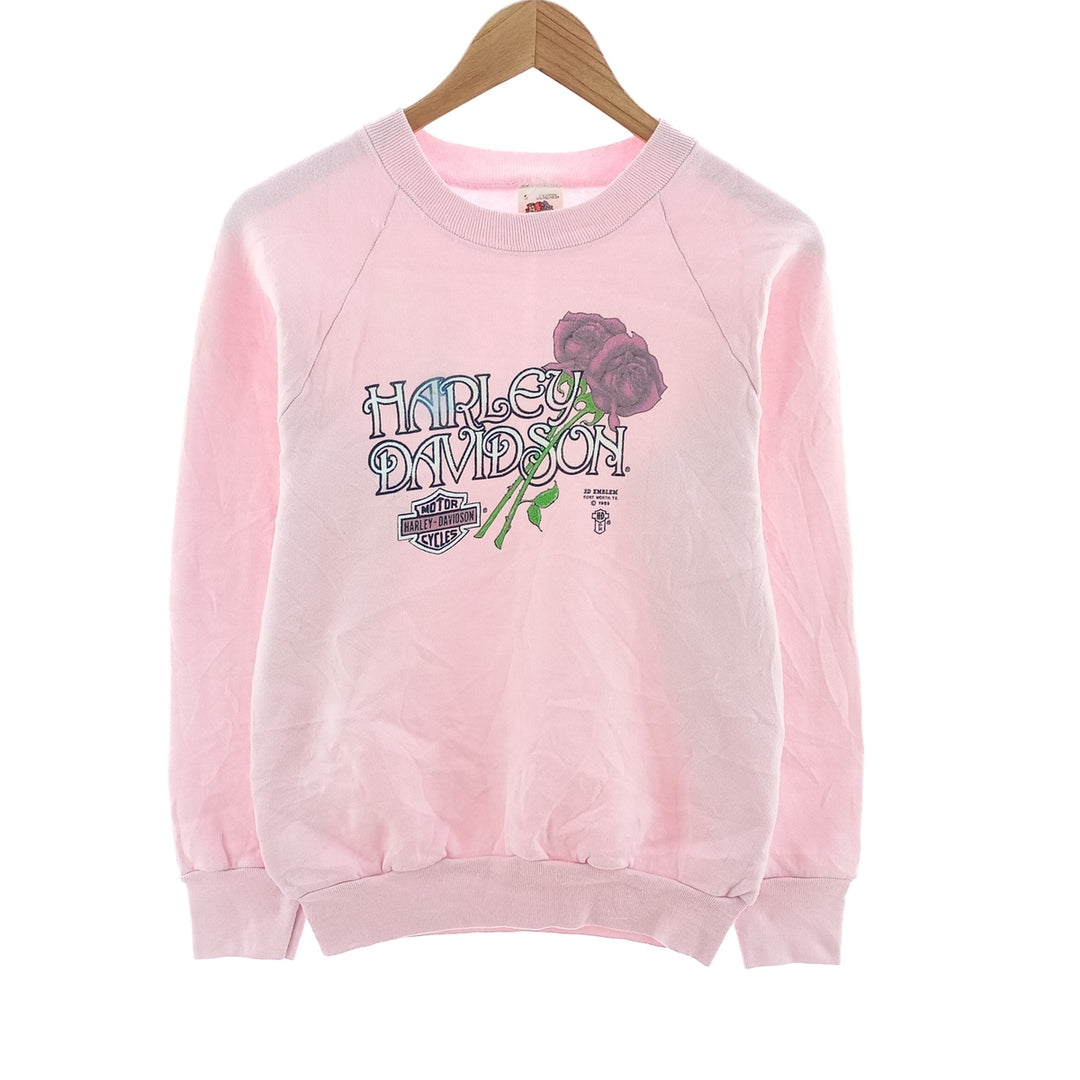 1980'S Harley-Davidson Fruit of the Loom Raglan Sleeve Advertising Sweatshirt, Made in USA, Men's Size Small cotton pink type Vintage Second Hand
