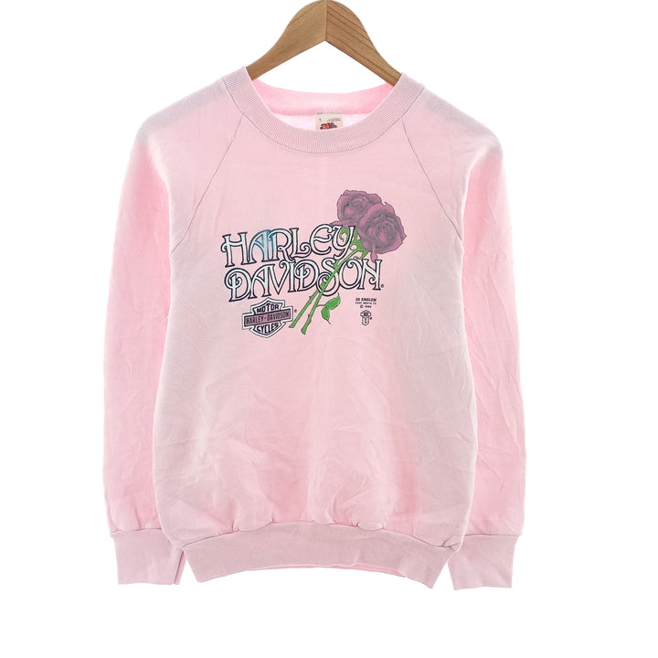 1980'S Harley-Davidson Fruit of the Loom Raglan Sleeve Advertising Sweatshirt, Made in USA, Men's Size Small cotton pink type Vintage Second Hand