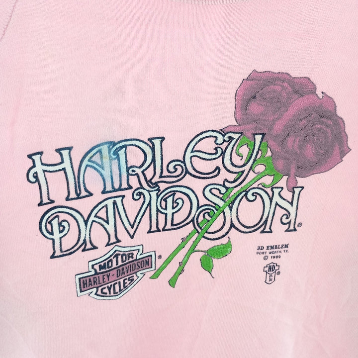 1980'S Harley-Davidson Fruit of the Loom Raglan Sleeve Advertising Sweatshirt, Made in USA, Men's Size Small cotton pink type Vintage Second Hand