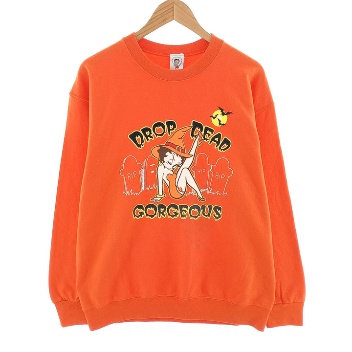 00'S BETTY BOOP Flocked Print Halloween Pattern Character Sweatshirt Trainer Men's L size /eaa404245