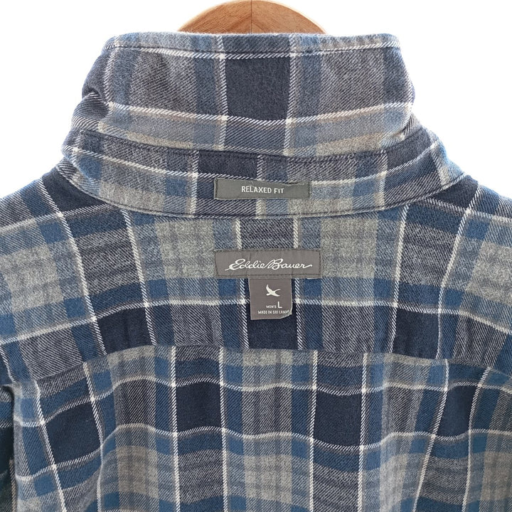 Eddie Bauer Long Sleeve Button Down Light Flannel Check Shirt Men's Size L / eaa404314