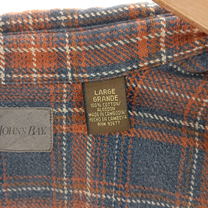 90'S ST.JOHN'S BAY long sleeve heavy flannel check shirt, men's size L /eaa404375