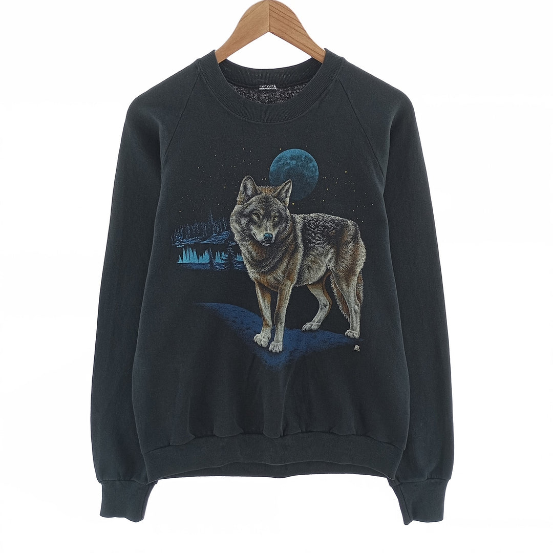 80'S Wolf Pattern Animal Sweatshirt Trainer Men's M Size Vintage /eaa404376