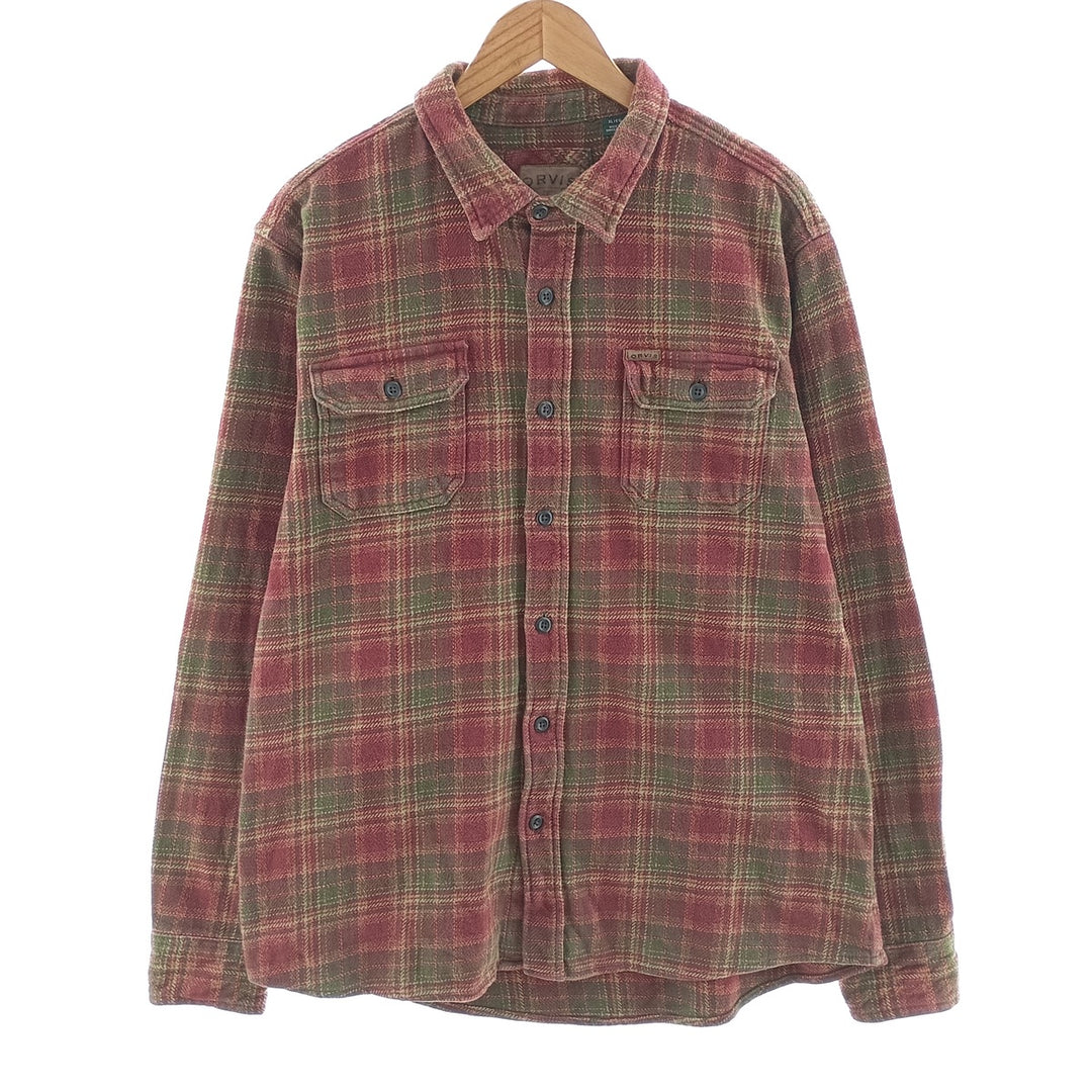 00'S ORVIS Ombre Check Long Sleeve Heavy Flannel Check Shirt Men's XL / eaa404377