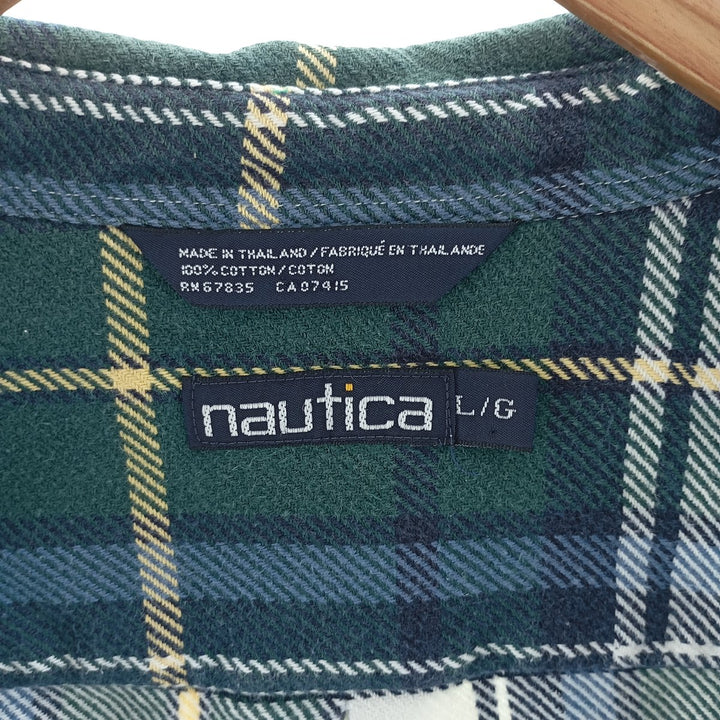 90'S NAUTICA Long Sleeve Button Down Heavy Flannel Check Shirt Men's Size L Vintage /eaa404519