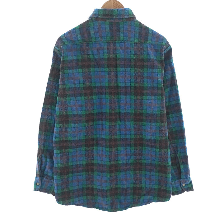 1980'S PRIVATE PROPERTY Long Sleeve Heavy Flannel Check Shirt, Made in USA, Men's Size L, Vintage cotton blue type Vintage Second Hand