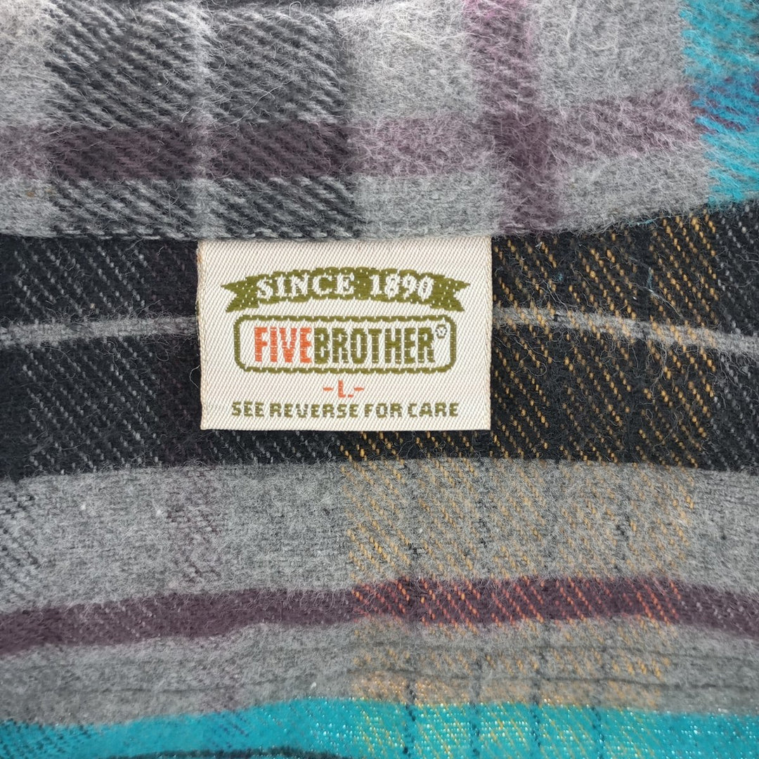 90'S Five Brother Long Sleeve Flannel Check Shirt Men's Size L Vintage /eaa404529