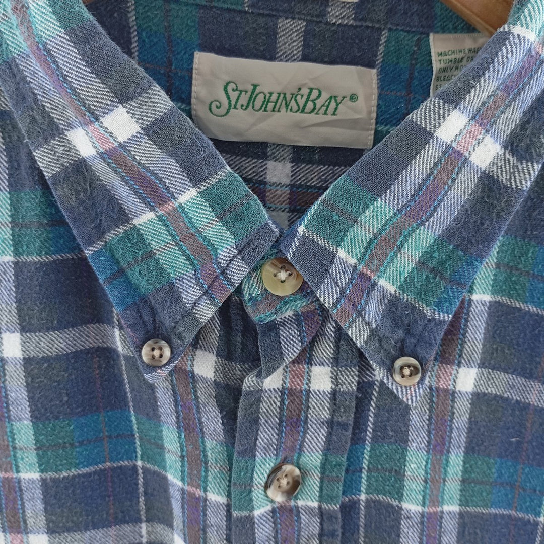 90'S St. John's Bay Vintage Long Sleeve Button Down Light Flannel Check Shirt Men's Size L /eaa404618