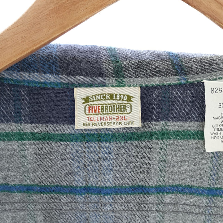 90'S Five Brother Long Sleeve Flannel Check Shirt Made in USA Men's XXL Vintage /eaa404652