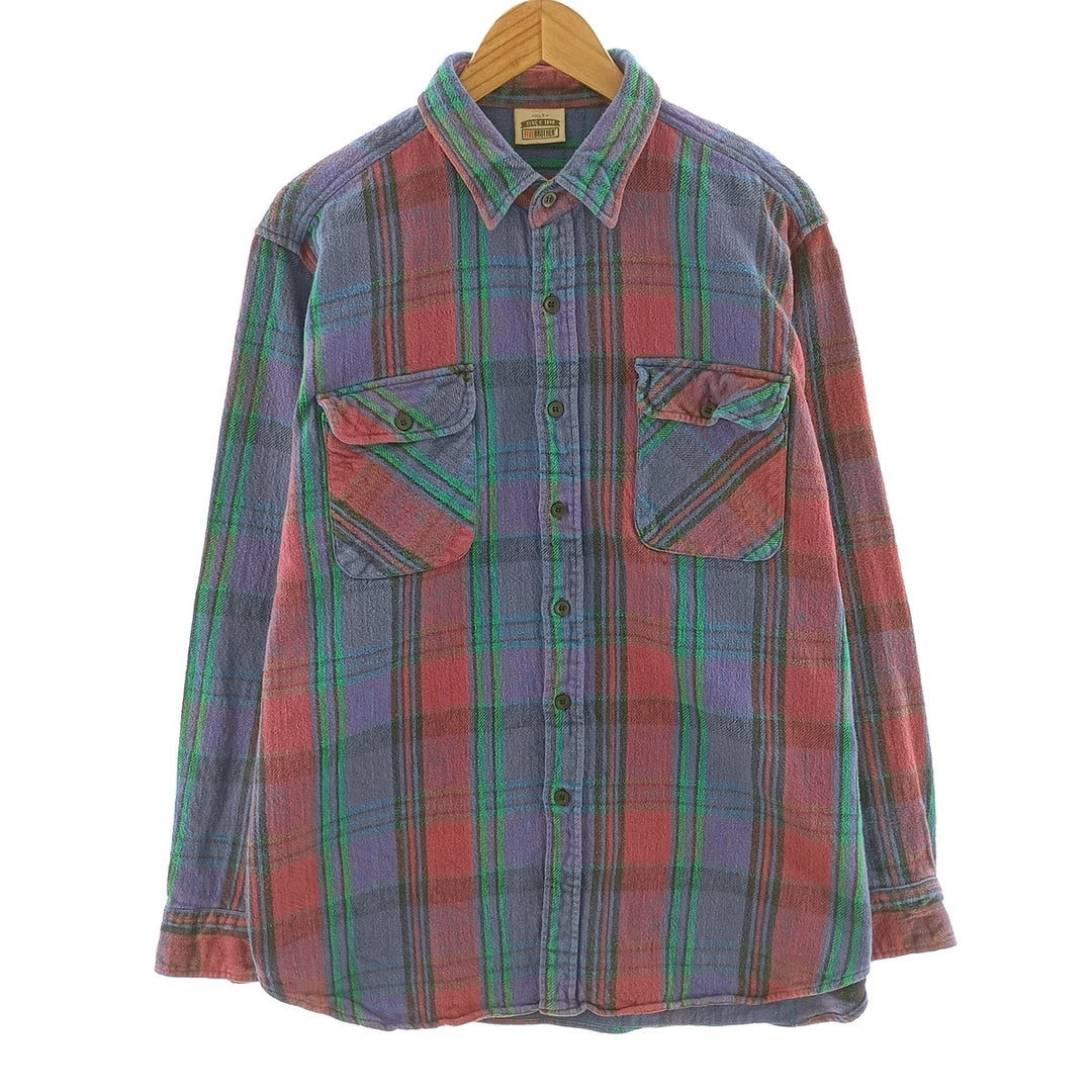 90'S Five Brother Long Sleeve Flannel Check Shirt Men's XL Vintage unclear blue type Vintage Second Hand