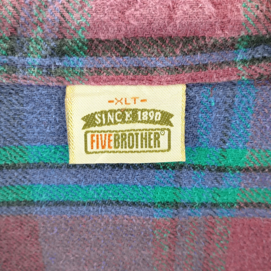 90'S Five Brother Long Sleeve Flannel Check Shirt Men's XL Vintage unclear blue type Vintage Second Hand