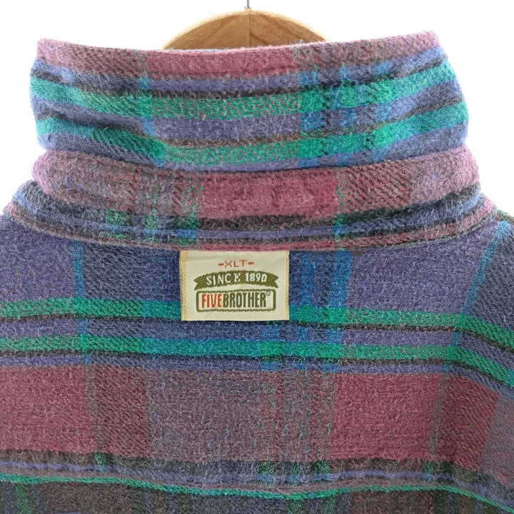 90'S Five Brother Long Sleeve Flannel Check Shirt Men's XL Vintage unclear blue type Vintage Second Hand