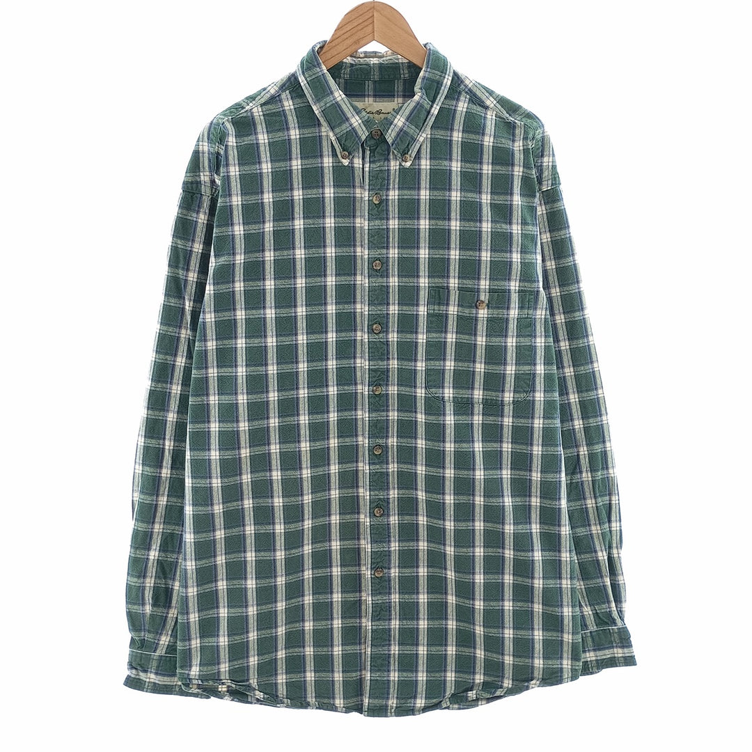 90'S Eddie Bauer long-sleeved button-down check shirt, men's size XL cotton green type Vintage Second Hand