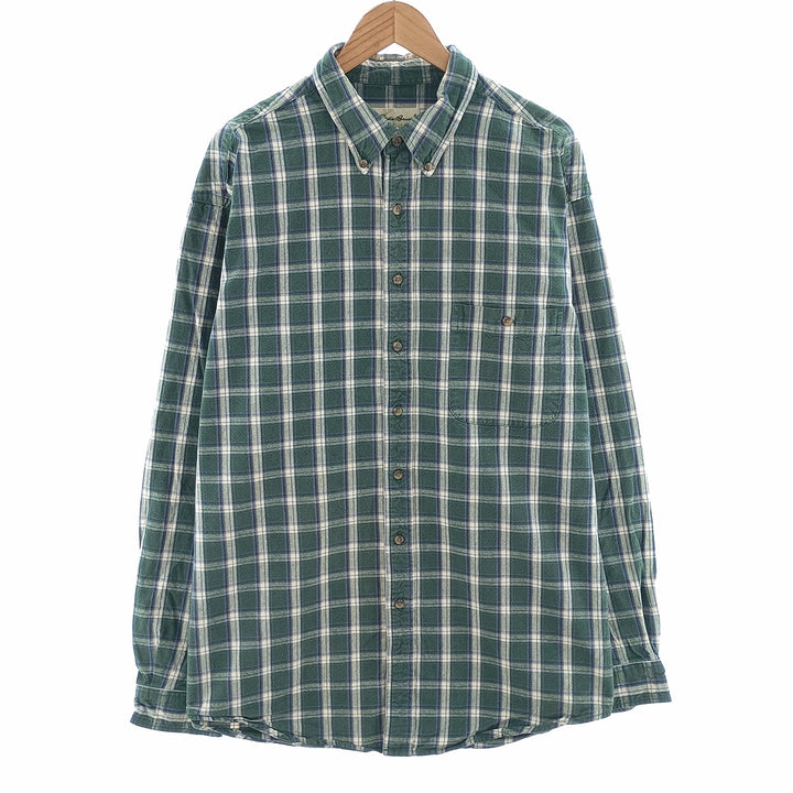 90'S Eddie Bauer long-sleeved button-down check shirt, men's size XL cotton green type Vintage Second Hand