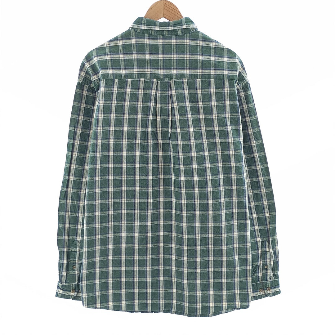 90'S Eddie Bauer long-sleeved button-down check shirt, men's size XL cotton green type Vintage Second Hand