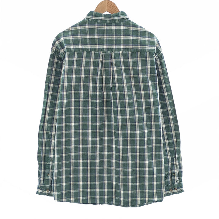 90'S Eddie Bauer long-sleeved button-down check shirt, men's size XL cotton green type Vintage Second Hand