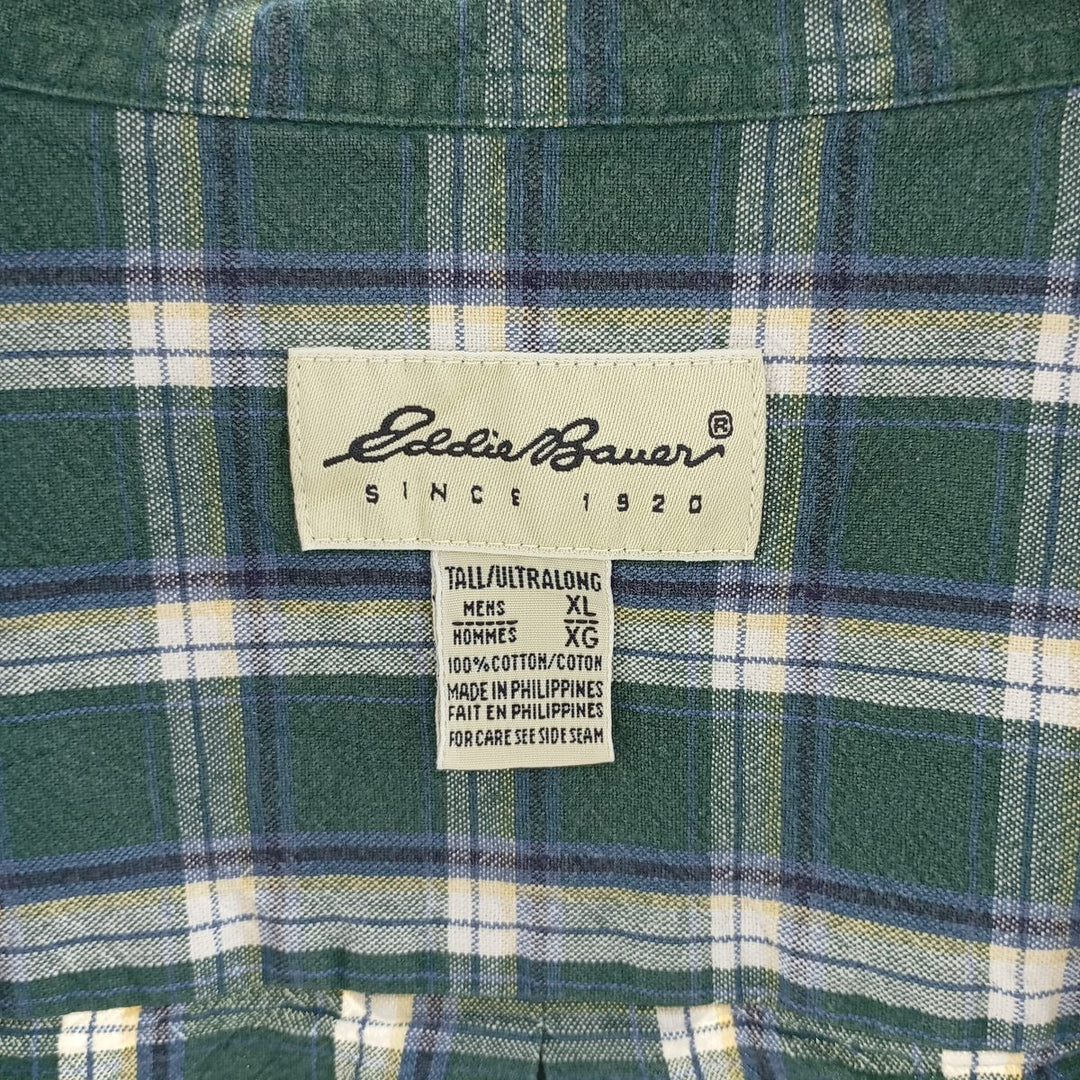 90'S Eddie Bauer long-sleeved button-down check shirt, men's size XL cotton green type Vintage Second Hand