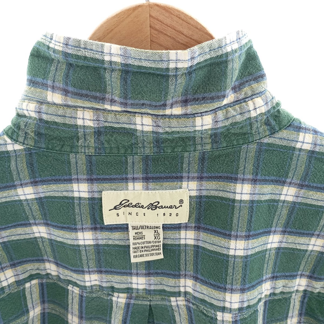 90'S Eddie Bauer long-sleeved button-down check shirt, men's size XL cotton green type Vintage Second Hand