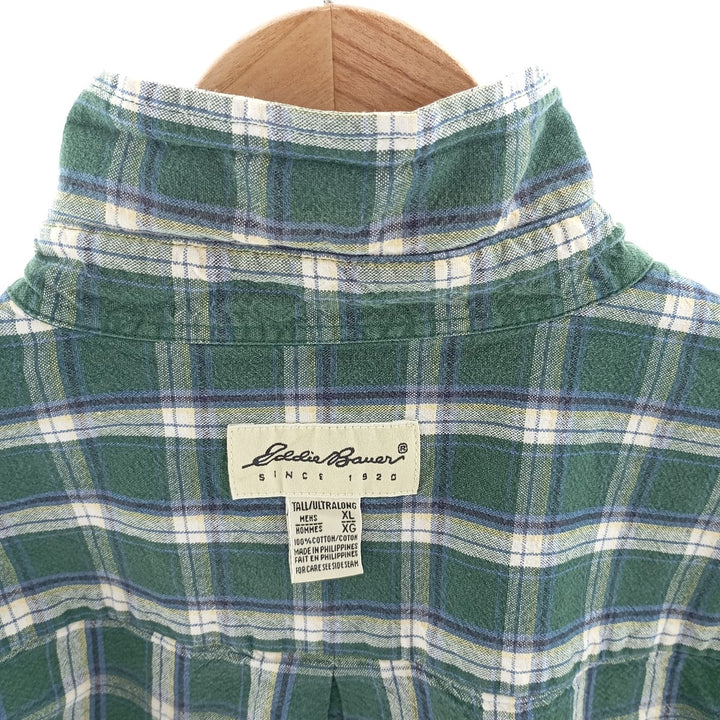 90'S Eddie Bauer long-sleeved button-down check shirt, men's size XL cotton green type Vintage Second Hand