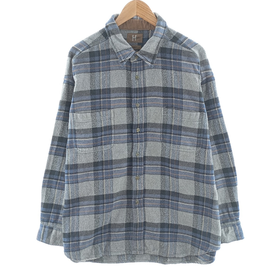 St. John's Bay Men's Long Sleeve Heavy Flannel Check Shirt (Size XL) cotton gray type Vintage Second Hand
