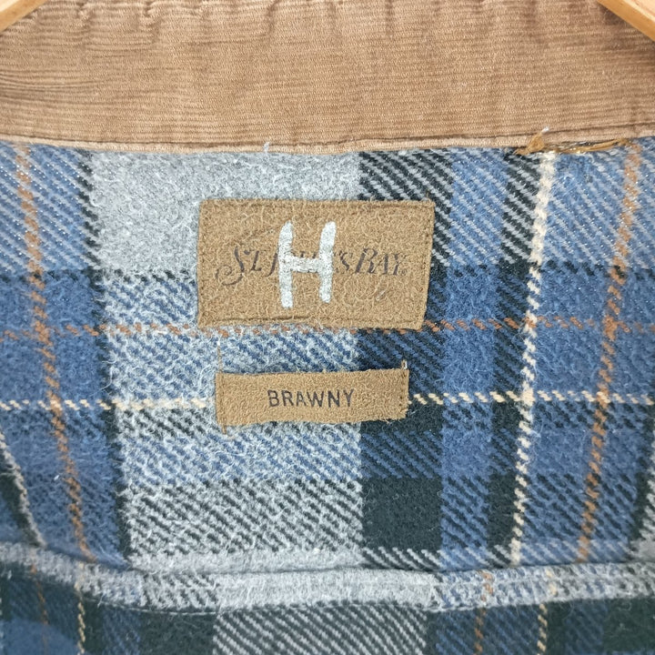 St. John's Bay Men's Long Sleeve Heavy Flannel Check Shirt (Size XL) cotton gray type Vintage Second Hand